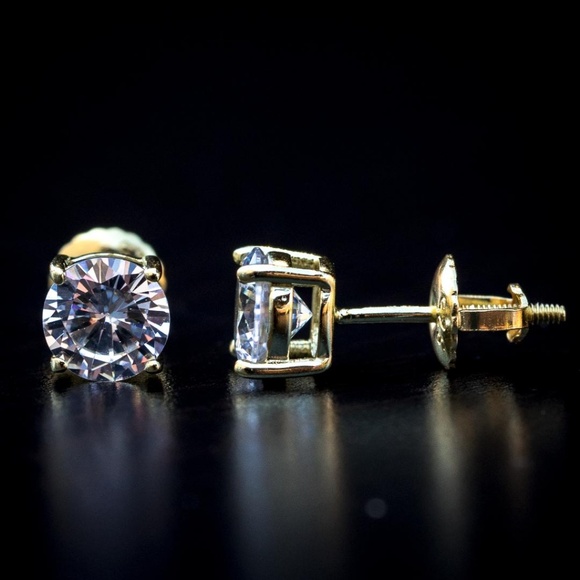 Small Gold Plated CZ Round Stud Earrings - Picture 2 of 4